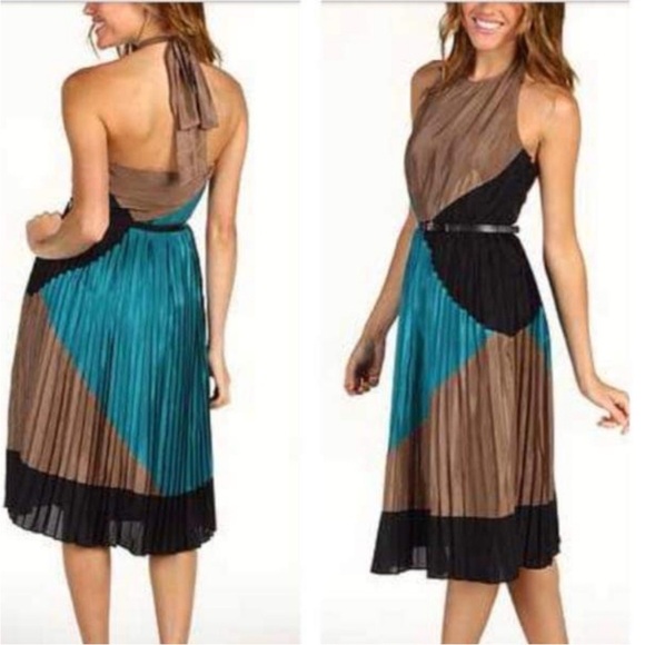 🪅Vince Camuto Teal Taupe Black Halter colorblock dress 14 - Picture 1 of 10